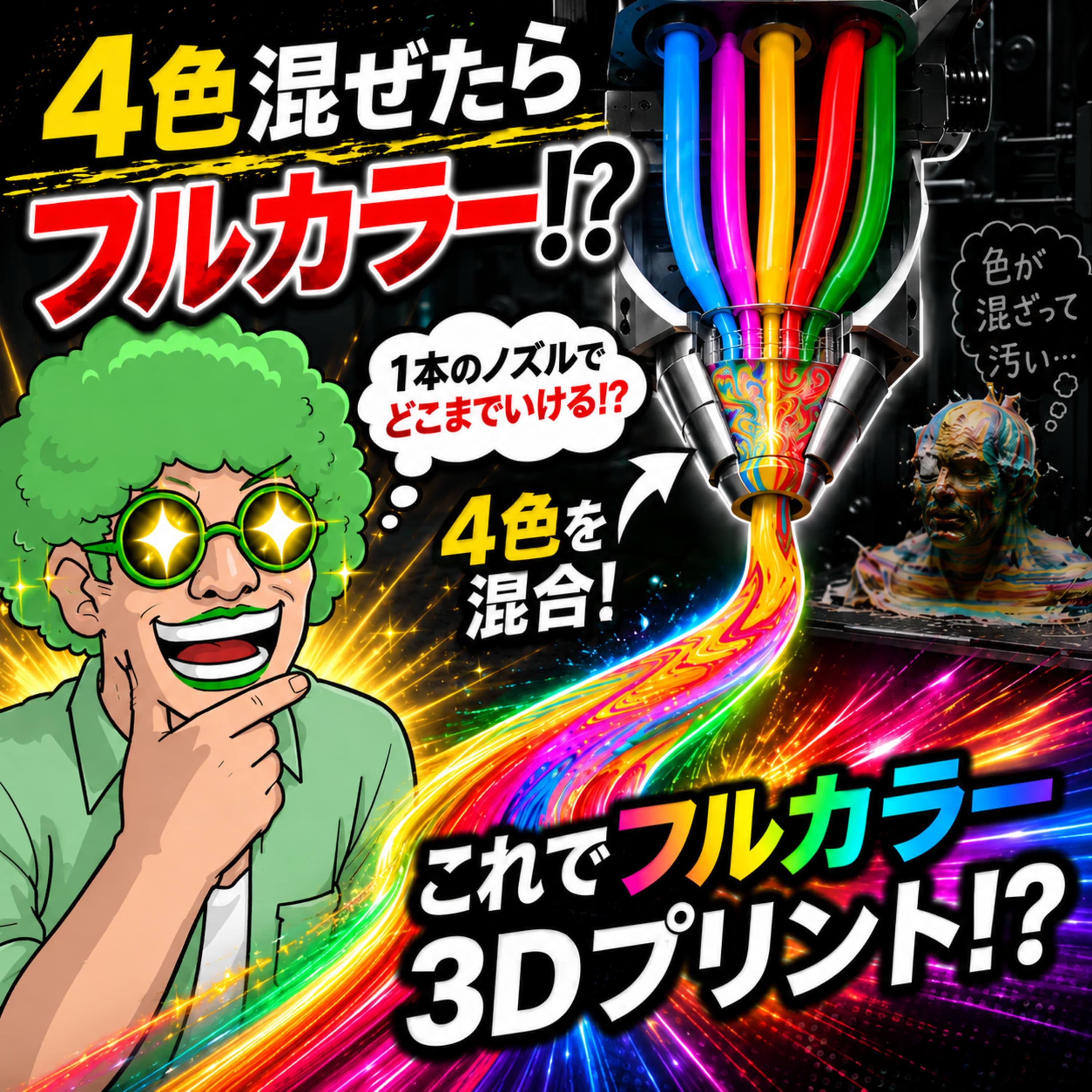 #193 4色のフィラメント混ぜたら、フルカラー3Dプリント出来るのでは!?